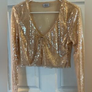 Oh Polly Sequin Tie Cardigan Top